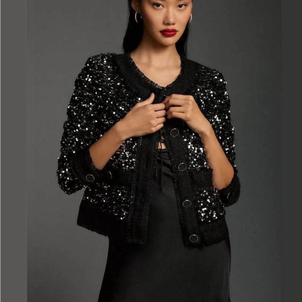 Anthropologie Black Sequin Jacket